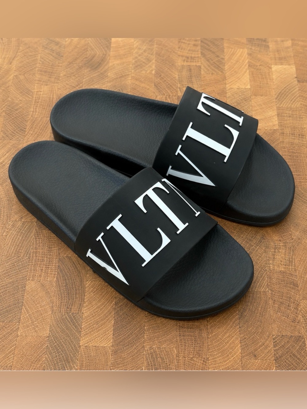 Valentino Garavani VLTN Black White Slides Sandals Size 11